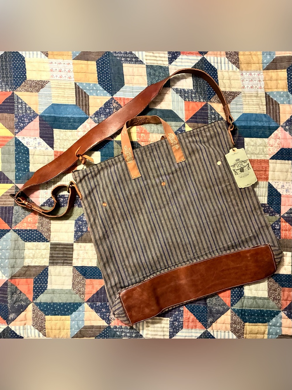 **NWOT** DOUBLE RL RALPH LAUREN RRL LEATHER/ HERRINGBONE TWILL SHOULDER BAG - Picture 3 of 13